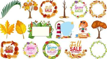 Set of four seasons trees and nature objects vector