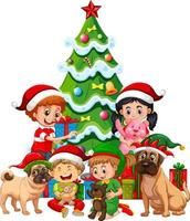 niños y perros en tema navideño. vector