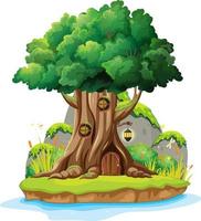 Fantasy tree house inside tree trunk on white background vector