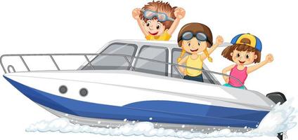 Young boy driving boat with his friends vector