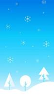 Winter landscape illustration in flat style with design snow and tree in noon view. Aesthetic winter season background. Banner template for mobile phone screen saver theme, lock screen and wallpaper. vector
