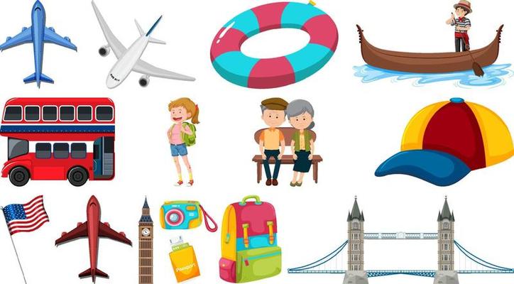 Set of summer vacation objects and elements