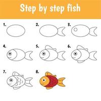 Step by step drawing fish for children vector