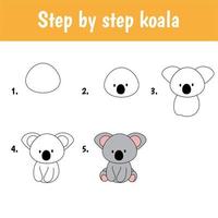 Easy educational game for kids. Simple level of difficulty. Gaming and education. Tutorial for drawing koala vector