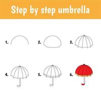 Easy educational game for kids. Simple level of difficulty. Gaming and education. Tutorial for drawing umbrella vector