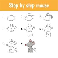 Kid educational game sheets with easy gaming level for preschool. Tutorial for drawing mouse vector