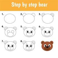 Step by step drawing bear for children vector