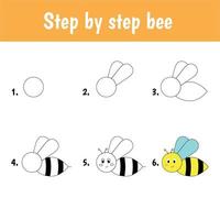 Step by step drawing bee for children vector