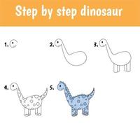 Step by step drawing dinosaur for children vector