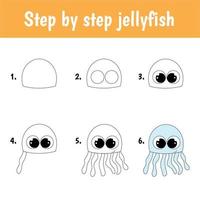 Step by step drawing jellyfish for children