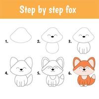 Step by step drawing fox for children vector