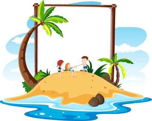 Summer Beach theme with empty banner isolated on white background