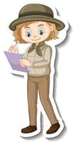 Girl in safari outfit cartoon character sticker vector