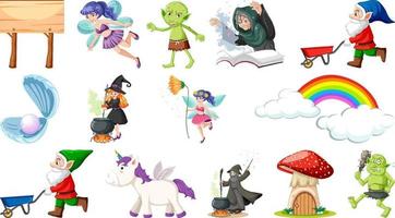 Set of fantasy fairy tale characters and elements vector