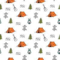 Seamless Pattern, Camping Concept. Retro Hand-drawn Vector. For Printing On T-shirts, Posters And Other Purposes. vector