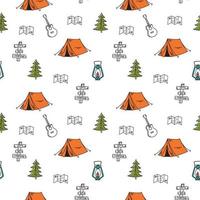 Seamless Pattern, Camping Concept. Retro Hand-drawn Vector. For Printing On T-shirts, Posters And Other Purposes. vector