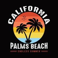 California Palms Beach Endless Summer Slogan For T shirt Design Vector. Summer T shirt vector