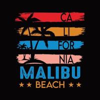 playera de playa california malibu. vector e ilustración de la camiseta del verano de la tipografía del vintage.