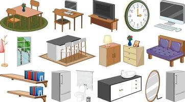 Set of interior furniture and decorations vector