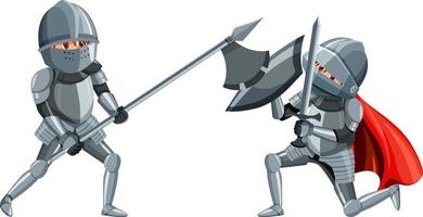 Two medieval knights fighting on white background vector