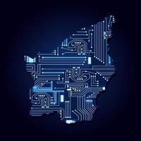 Contour map of San Marino with a technological electronics circuit. vector