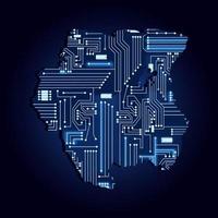 mapa de contorno de surinam con un circuito de electrónica tecnológica. vector