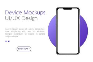 Smartphone mockup with blank screen. Frame less smartphone. Vector Illustration UI UX design for your business