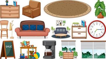 Set of interior furniture and decorations vector