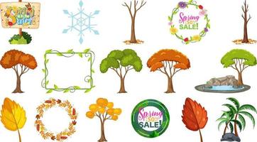 Set of four seasons trees and nature objects vector