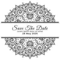 Save the date with mehndi flower. decoration in ethnic oriental, doodle ornament. vector