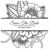 Save the date with mehndi flower. decoration in ethnic oriental, doodle ornament. vector