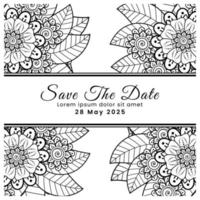 Save the date with mehndi flower. decoration in ethnic oriental, doodle ornament. vector