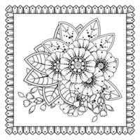 flor mehndi para henna, mehndi, tatuaje, decoración. adorno decorativo en estilo étnico oriental, adorno de doodle, dibujo a mano de contorno. página de libro para colorear. vector