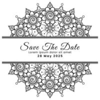 Save the date with mehndi flower. decoration in ethnic oriental, doodle ornament. vector