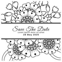 Save the date with mehndi flower. decoration in ethnic oriental, doodle ornament. vector