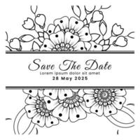 Save the date with mehndi flower. decoration in ethnic oriental, doodle ornament. vector