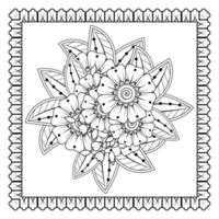 flor mehndi para henna, mehndi, tatuaje, decoración. adorno decorativo en estilo étnico oriental, adorno de doodle, dibujo a mano de contorno. página de libro para colorear. vector