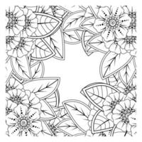 flor mehndi para henna, mehndi, tatuaje, decoración. adorno decorativo en estilo étnico oriental, adorno de doodle, dibujo a mano de contorno. página de libro para colorear. vector