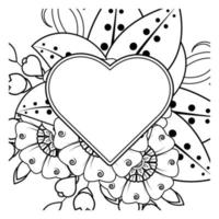 Mehndi flower with frame in shape of heart. decoration in ethnic oriental, doodle ornament. vector