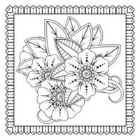 flor mehndi para henna, mehndi, tatuaje, decoración. adorno decorativo en estilo étnico oriental, adorno de doodle, dibujo a mano de contorno. página de libro para colorear. vector