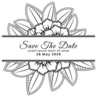 Save the date with mehndi flower. decoration in ethnic oriental, doodle ornament. vector