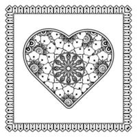 Mehndi flower with frame in shape of heart. decoration in ethnic oriental, doodle ornament. vector