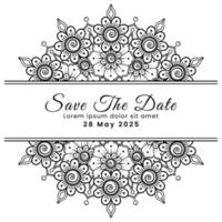 Save the date with mehndi flower. decoration in ethnic oriental, doodle ornament. vector