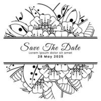 Save the date with mehndi flower. decoration in ethnic oriental, doodle ornament. vector