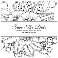 Save the date with mehndi flower. decoration in ethnic oriental, doodle ornament. vector