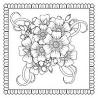 flor mehndi para henna, mehndi, tatuaje, decoración. adorno decorativo en estilo étnico oriental, adorno de doodle, dibujo a mano de contorno. página de libro para colorear. vector