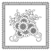 flor mehndi para henna, mehndi, tatuaje, decoración. adorno decorativo en estilo étnico oriental, adorno de doodle, dibujo a mano de contorno. página de libro para colorear. vector