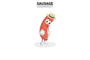 Cartoon sausage mascot, vector illustration of a cute sausage character mascot