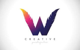 W Feather Letter Logo Icon Design With Feather Feathers Creative Look Vector Illustration