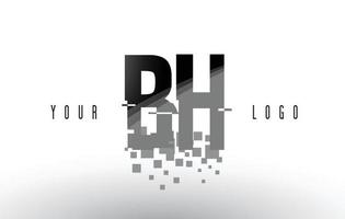 BH B H Pixel Letter Logo with Digital Shattered Black Squares vector